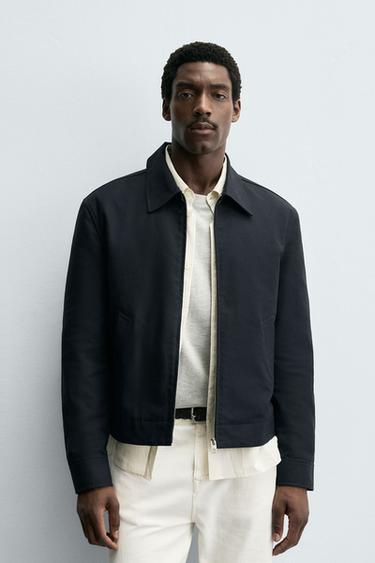 Zara 棉質短版外套 - 海藍色