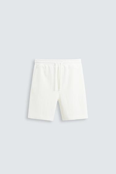 BERMUDA JOGGER COM TEXTURA - Branco-marfim da Zara