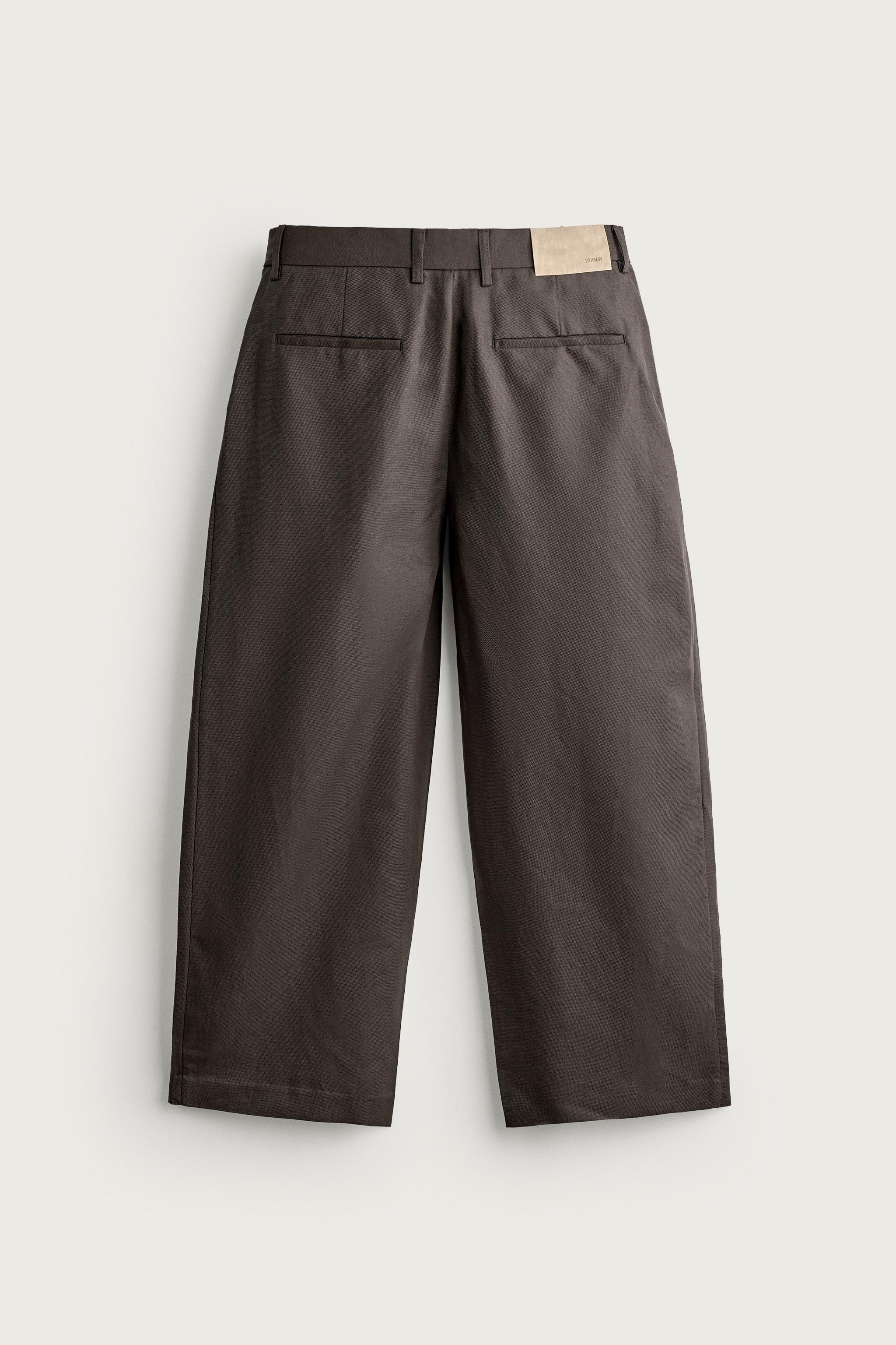 Мужские брюки Zara COTTON-LINEN PLEATED CHINO PANTS — фото 8
