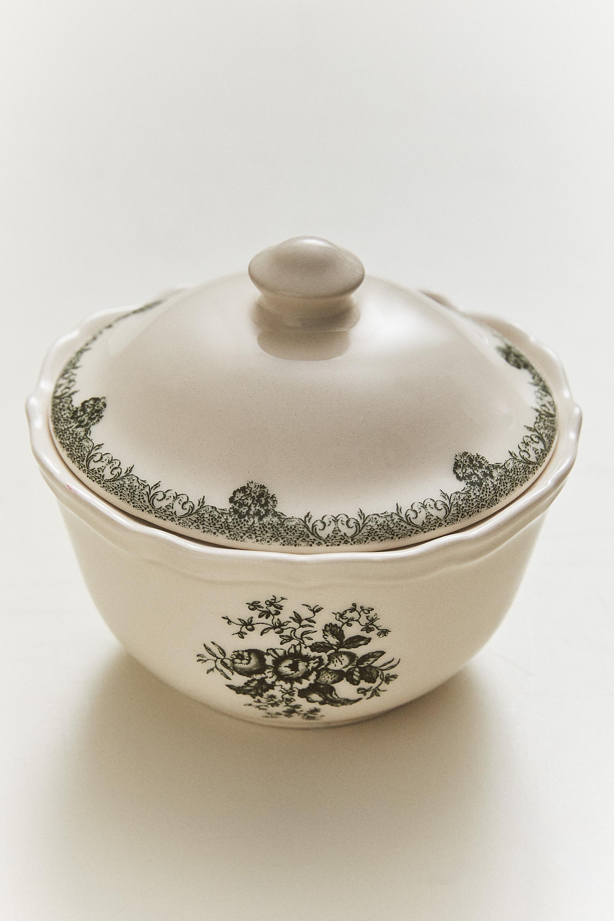 FLORAL EARTHENWARE SUGAR BOWL