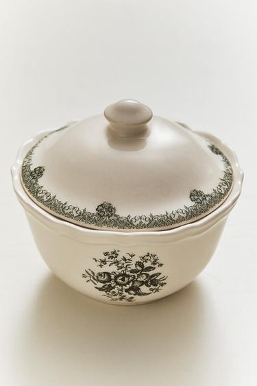 FLORAL EARTHENWARE SUGAR BOWL - Dark olive by Zara - Image 4