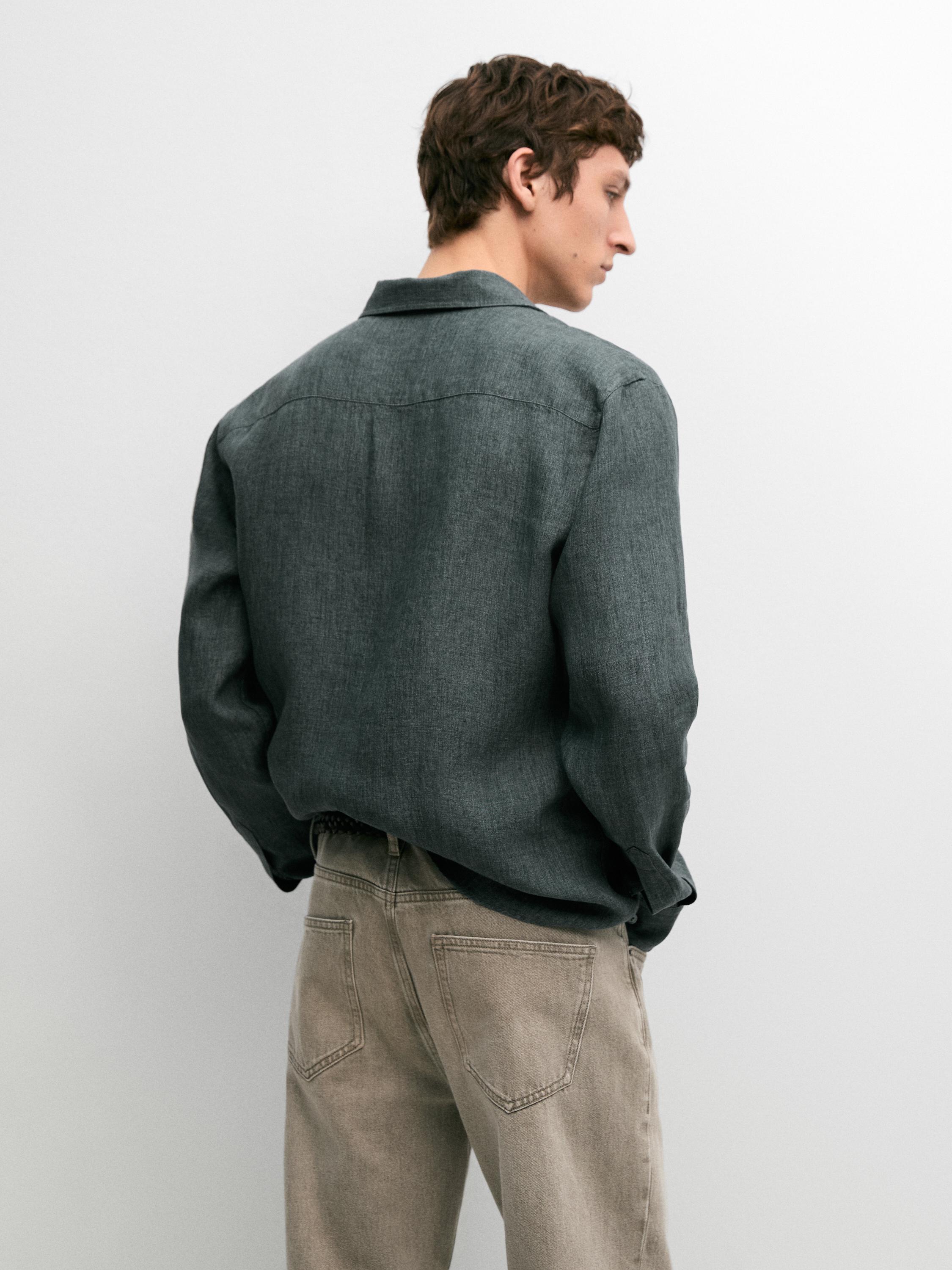 Regular fit linen shirt with placket