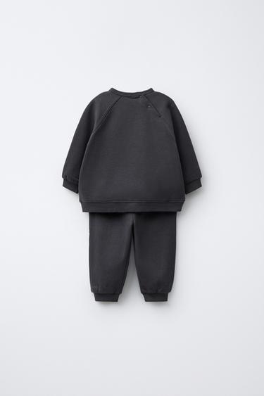 BASIC SWEATSHIRT AND JOGGER TROUSERS SET - Dark charcoal grey by Zara - Image 1