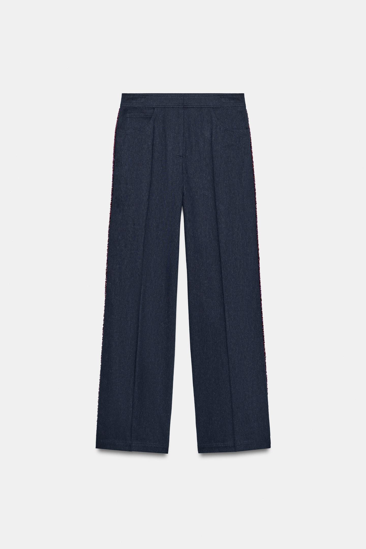 Женские брюки Zara Straight-Leg Trim, цвет: Синий — фото 7