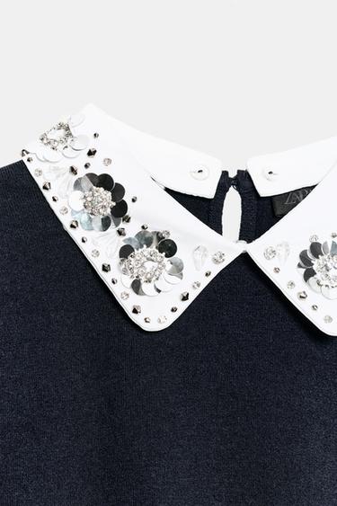 KNIT JUMPER WITH JEWEL BEADS - Navy blue by Zara - Image 7