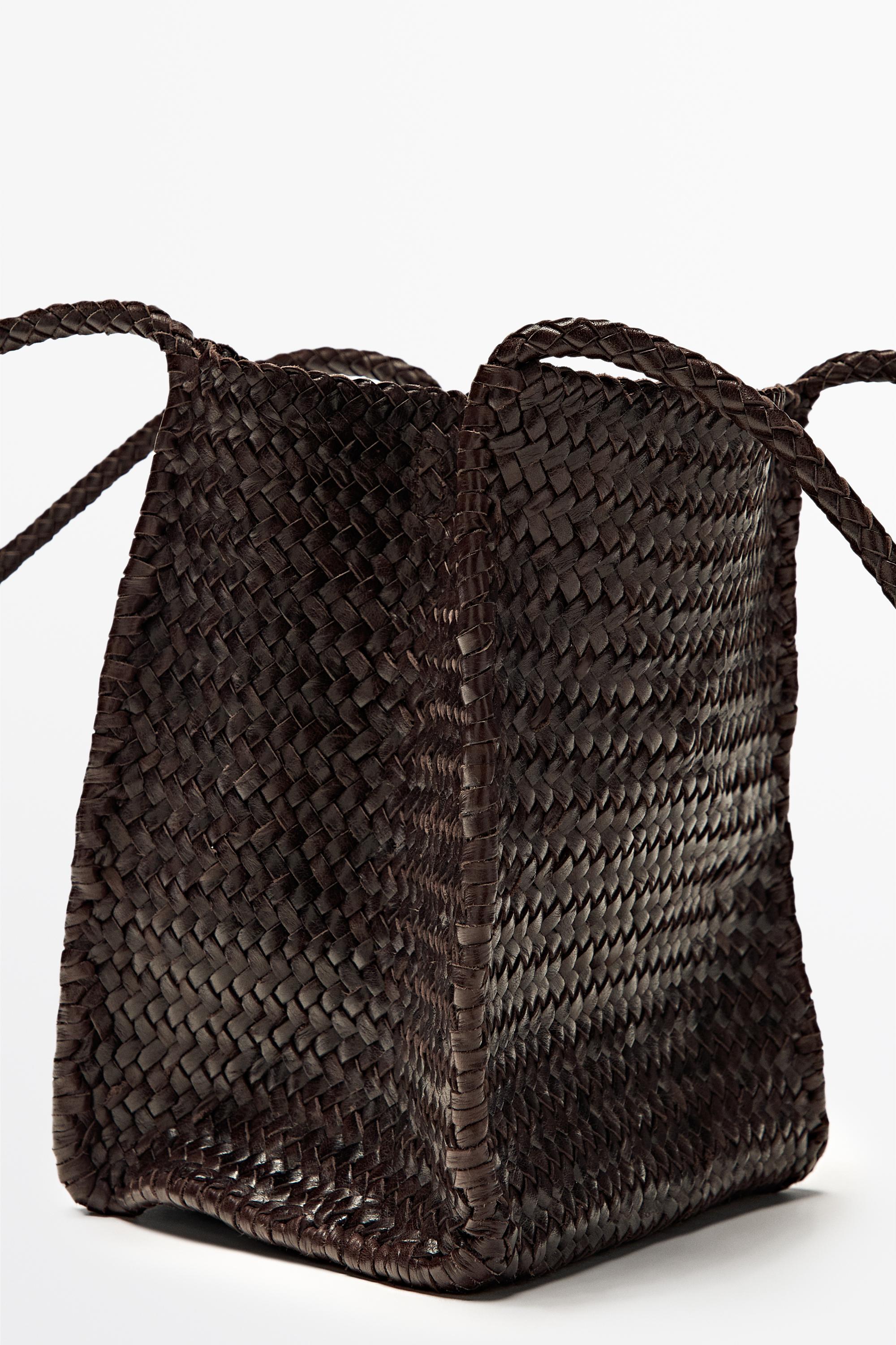 Nappa leather woven bucket bag