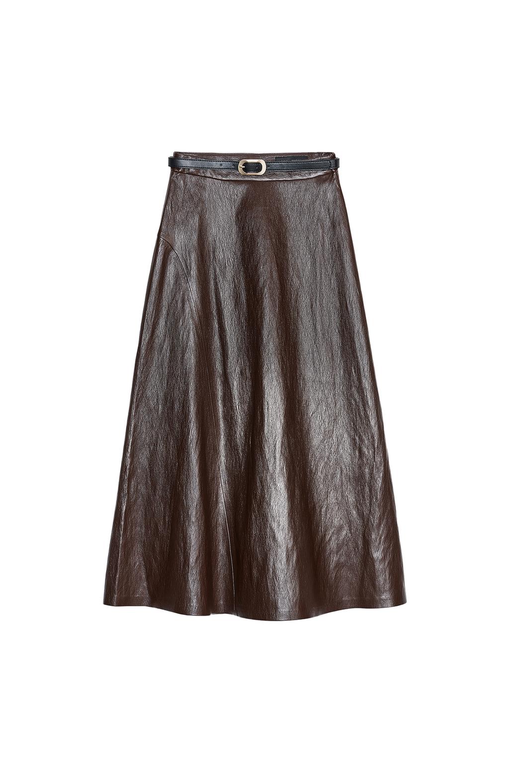 FAUX LEATHER BELTED MIDI SKIRT - image 3