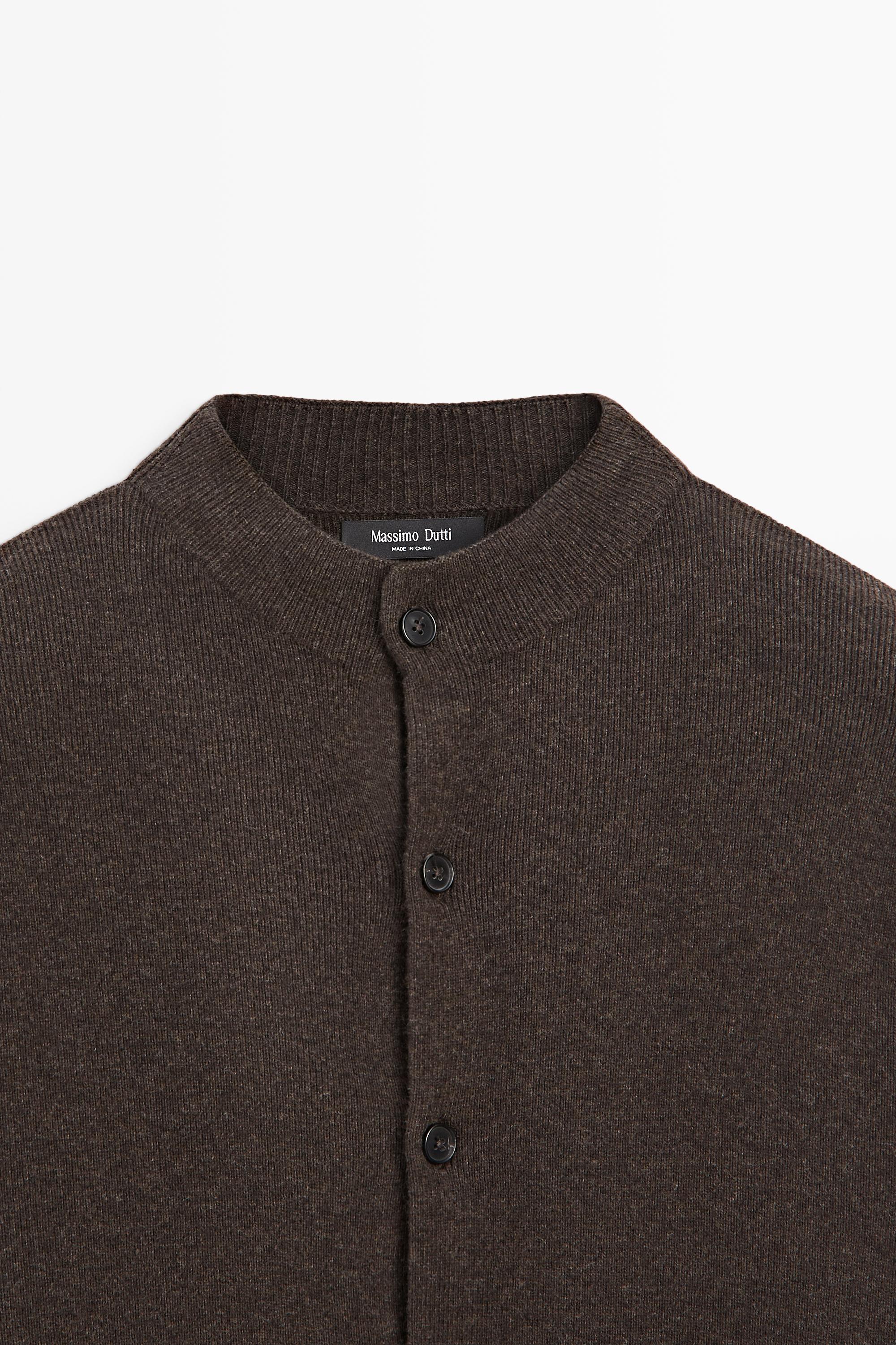 Mock-neck knit cardigan with button detail