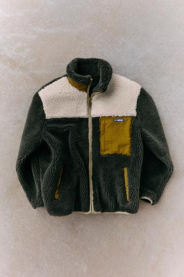 COLOUR BLOCK FAUX SHEARLING JACKET - Khaki by Zara