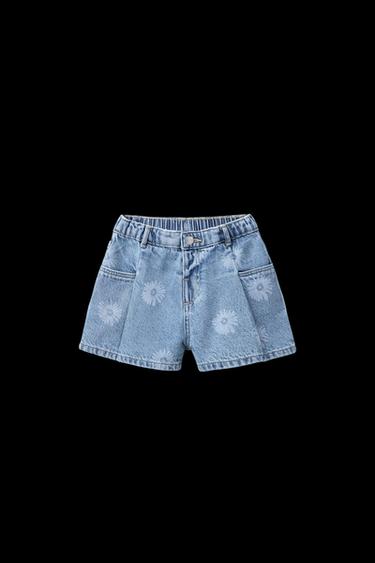 Zara FLORAL PRINT DENIM SHORTS - Light blue - Image 0