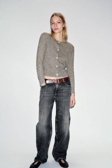 CONTRAST KNIT CARDIGAN WITH BELT - Grey marl by Zara