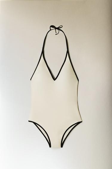 MAILLOT DE BAIN PLAGE BRETELLES CONTRASTANTES - Écru de Zara - Image 5