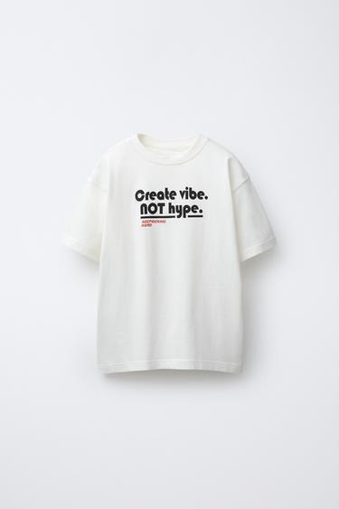 SLOGAN PRINT T-SHIRT - Oyster-white by Zara