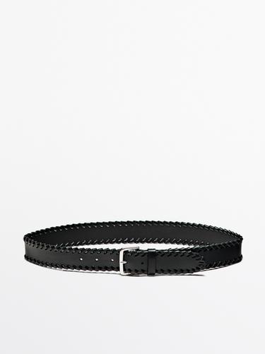 Zara Nappa leather belt with braided detail - Black