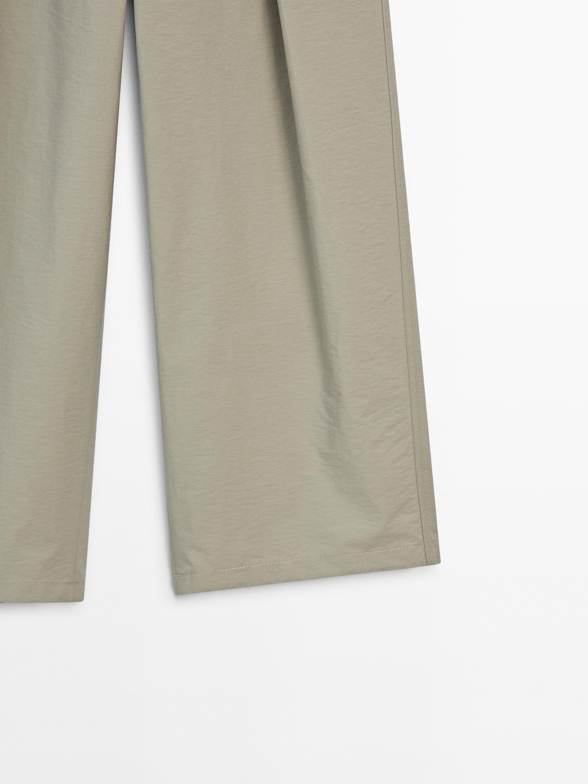 Pantalón ancho cintura elástica conjunto - Khaki claro