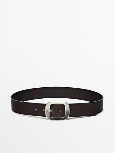 Zara Nappa leather belt with rectangular buckle - Chocolate