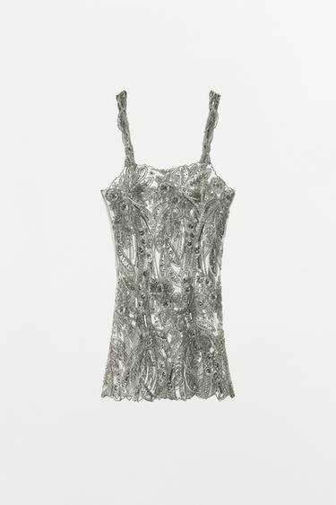 LIMITED EDITION SEQUINNED MESH MINI DRESS - Silver by Zara - Image 4