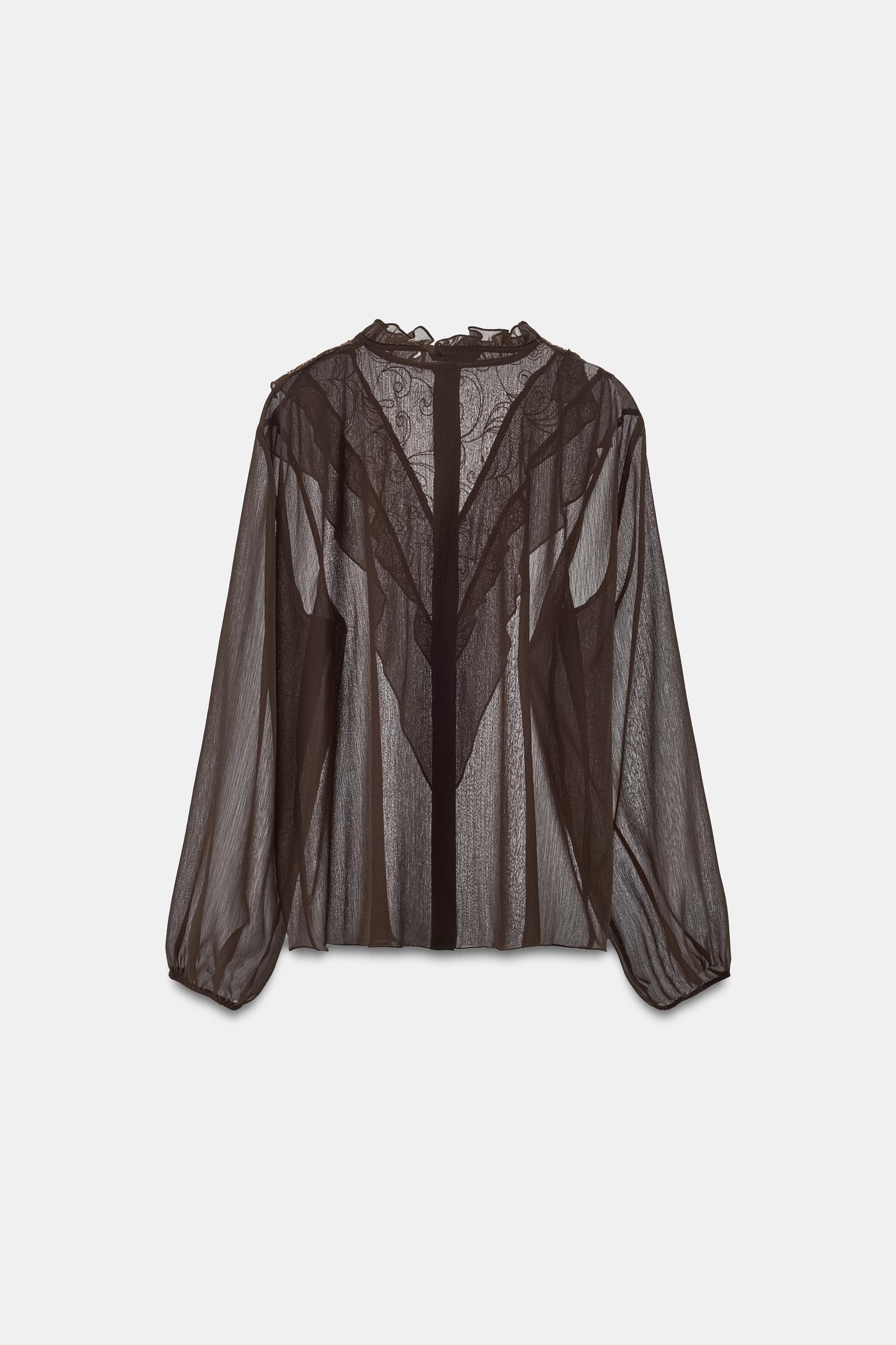 EMBROIDERED RUFFLE BLOUSE