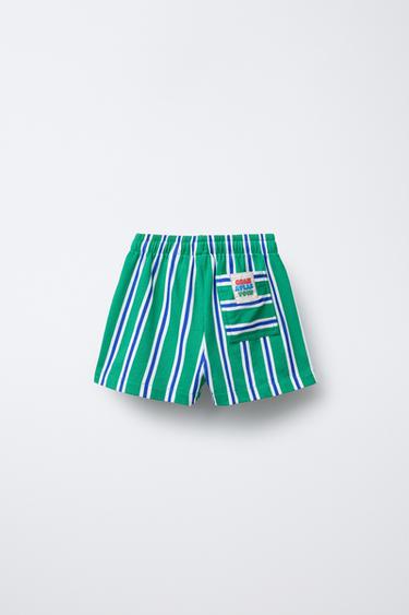 STRIPED BERMUDA SHORTS - Green by Zara - Image 1