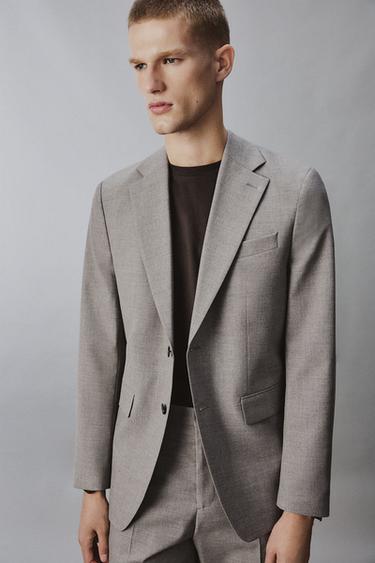 REGULAR FIT TEXTURED SUIT BLAZER - Beige by Zara - Image 4