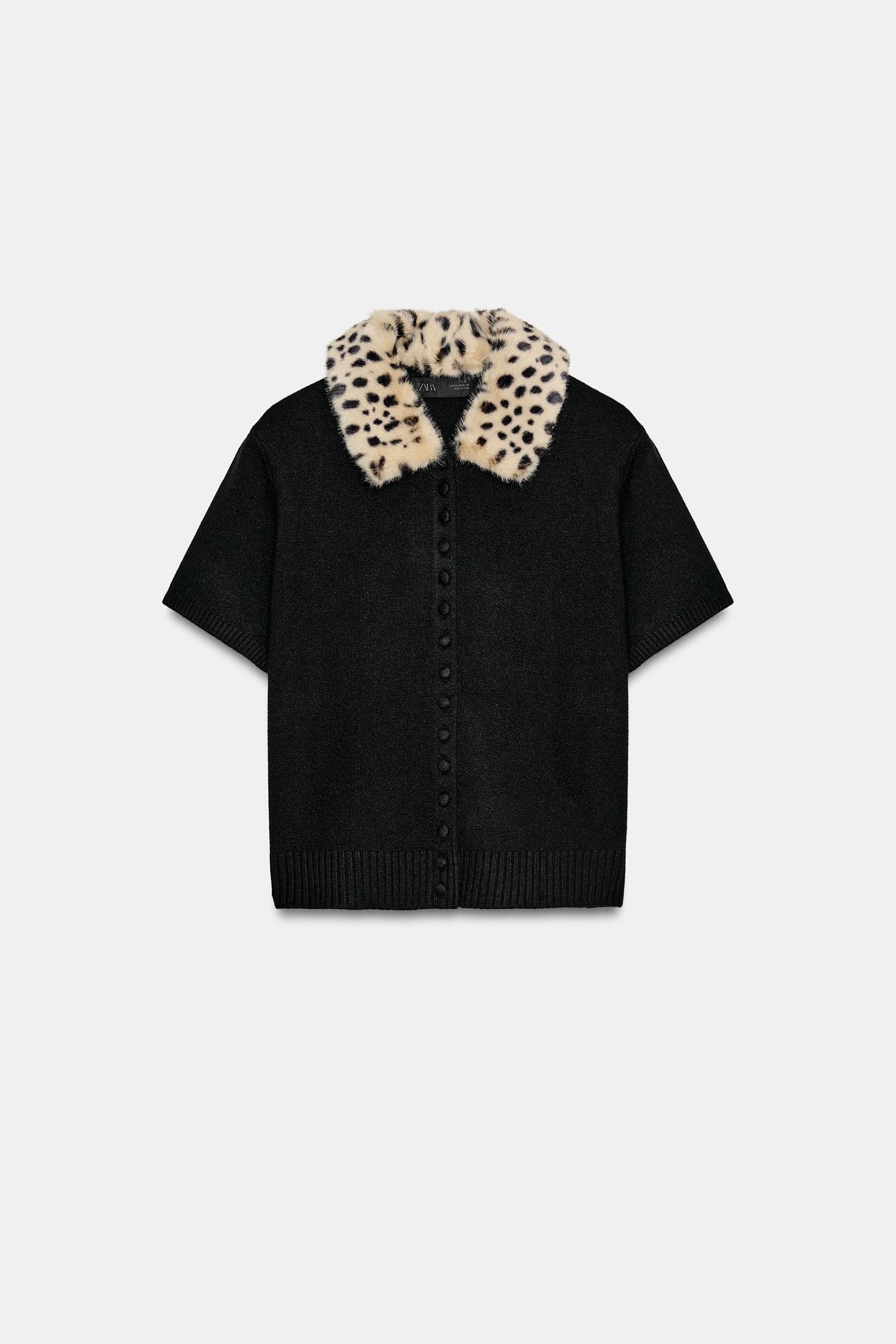 Женский кардиган Zara Cardigan with Detachable Faux Fur Collar, цвет: Чёрный — фото 5