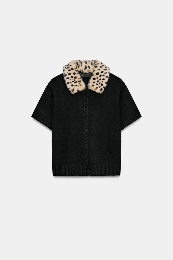 GILET EN MAILLE COL AMOVIBLE EFFET FOURRURE - Noir de Zara - Image 4