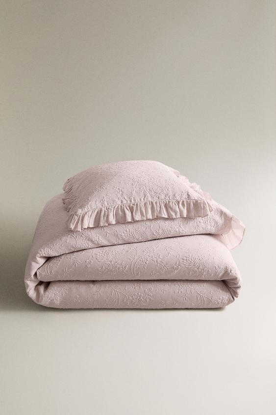 JACQUARD BEDSPREAD WITH RUFFLE TRIM - Pale pink by Zara - Image 0