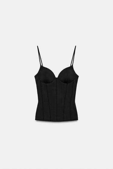 POLYAMIDE BLEND LADDER LACE TOP - Black by Zara