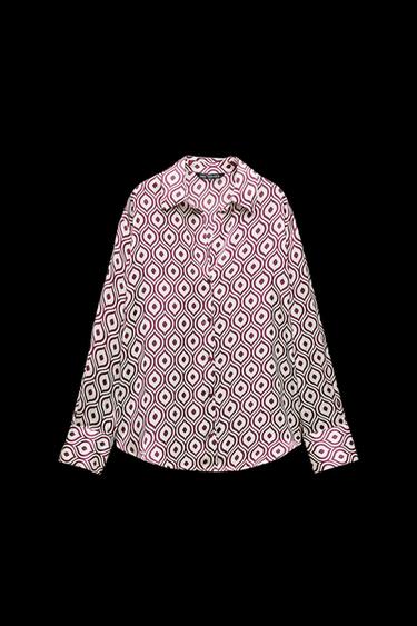 Zara GEOMETRIC PRINT SATIN EFFECT SHIRT - Ecru / Red - Image 0