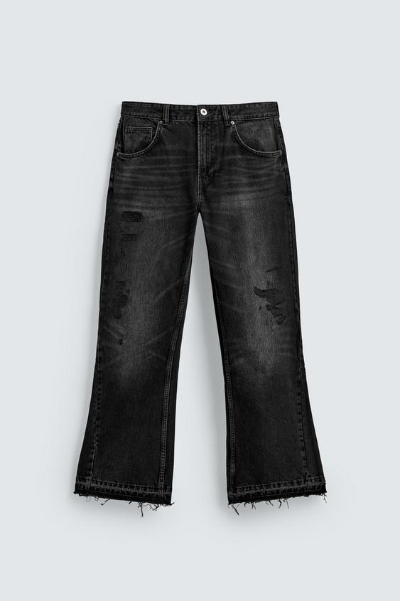 ダメージ加工フレアフィットデニムパンツ - カーボン | ZARA Japan / 日本