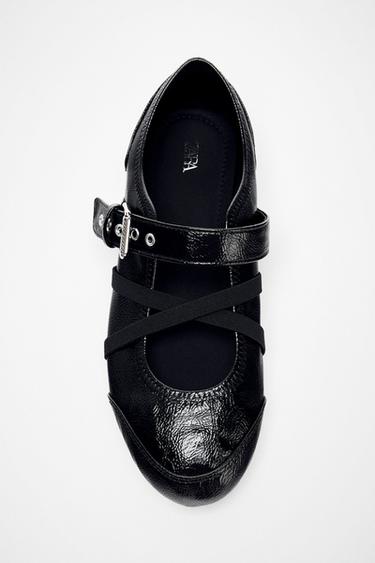 Zara PATENT EFFECT BALLET FLATS WITH BUCKLES - Black