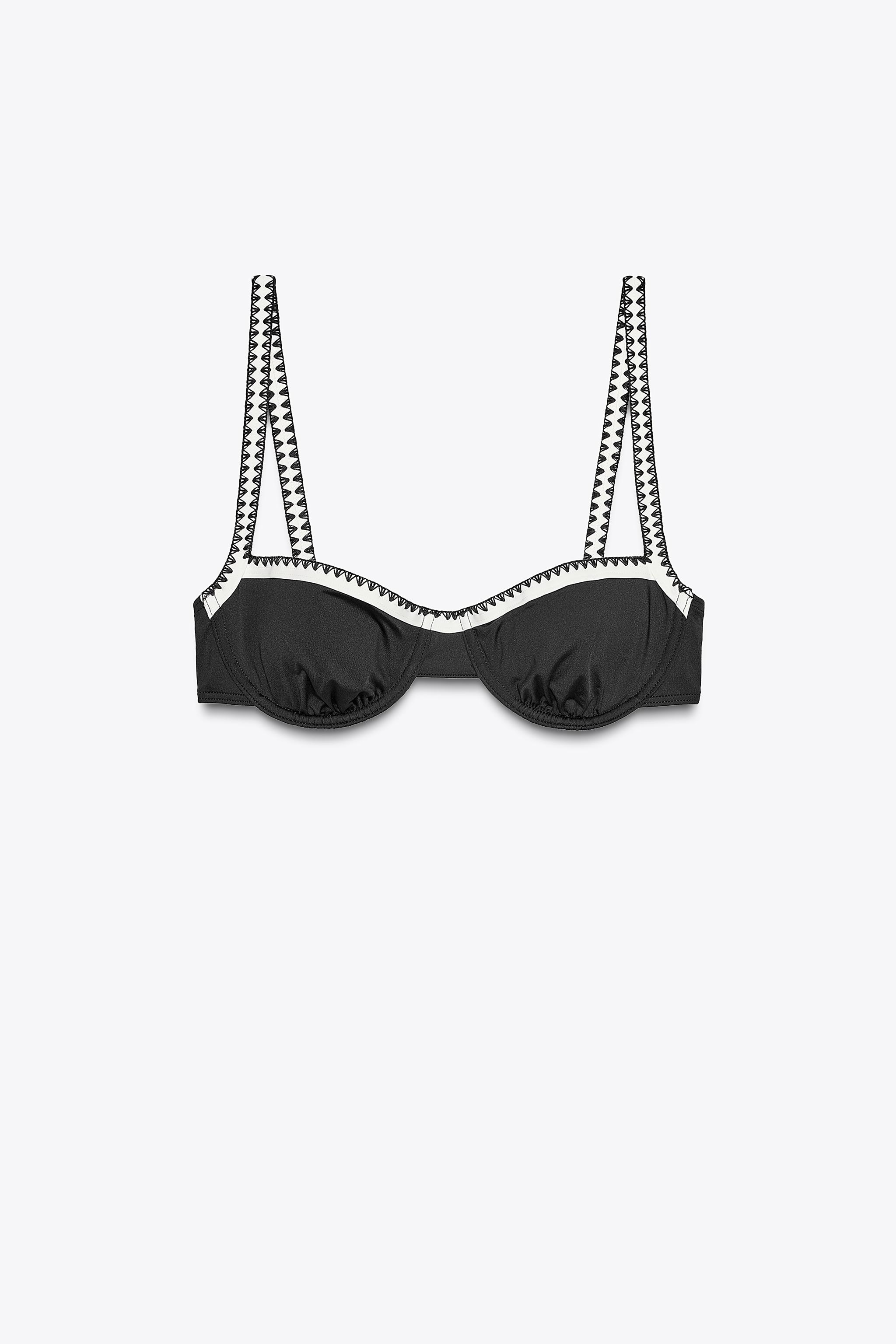 ZARA コントラストプリントビキニトップス 2856/203 コントラストアンダーワイヤービキニトップス - ブラック