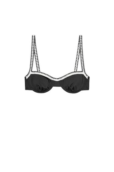 Zara CONTRAST UNDERWIRE BIKINI TOP - Black / White - Image 0