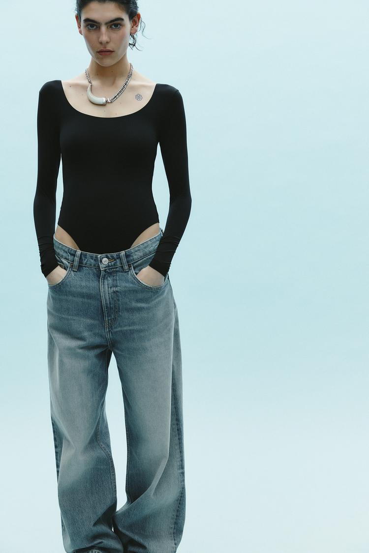 Black Long Sleeve Bodysuit With Jeans Sleeve Bodysuit Bodysuit