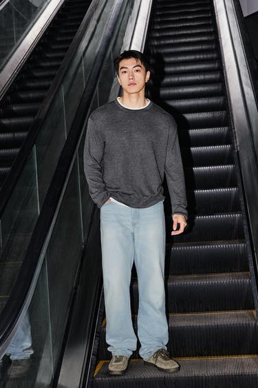 Zara 撞色邊飾針織衫 - 灰色