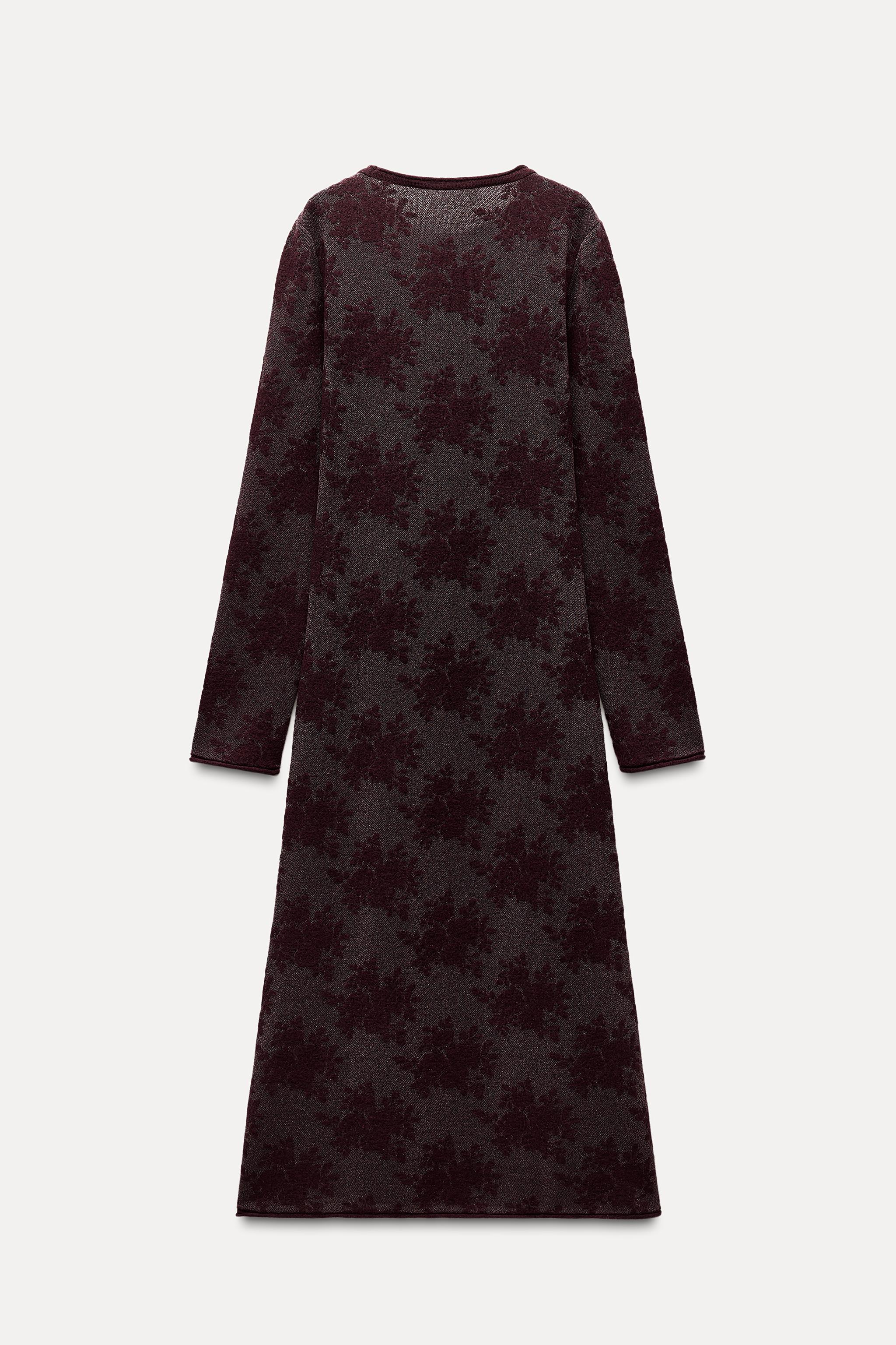 JACQUARD FLORAL LONG KNIT DRESS - Burgundy | ZARA United States