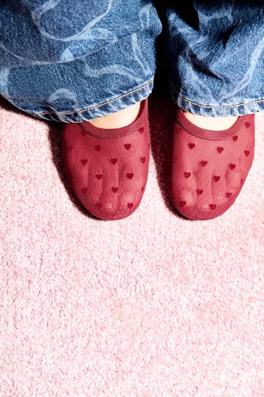Zara HEART MESH BALLET FLATS - Red - Image 0