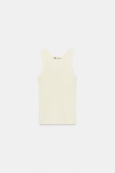 Zara SLEEVELESS T-SHIRT - Light beige