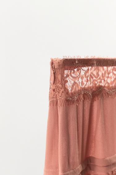 JUPE EN GEORGETTE DENTELLE - Rose de Zara - Image 6