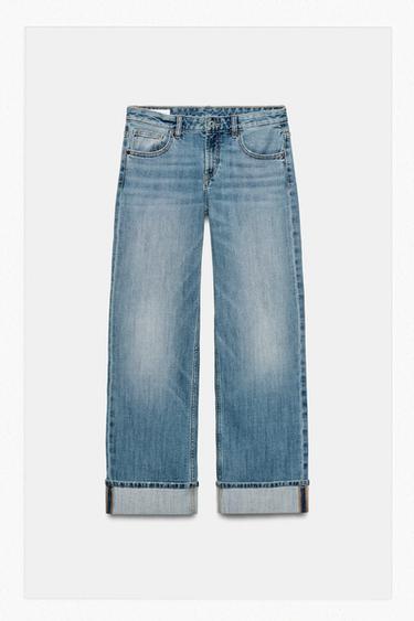 Zara MID-RISE FOLD UP STRAIGHT LEG TRF JEANS - Blue