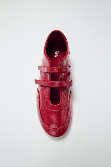 DOUBLE STRAP FAUX-PATENT BALLET FLATS - Red by Zara