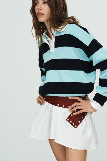 STRIPED KNIT POLO SHIRT - Blue by Zara