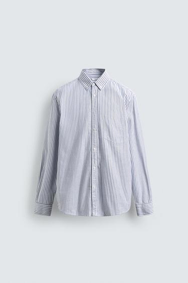 Zara REGULAR FIT OXFORD SHIRT - White / Sky blue