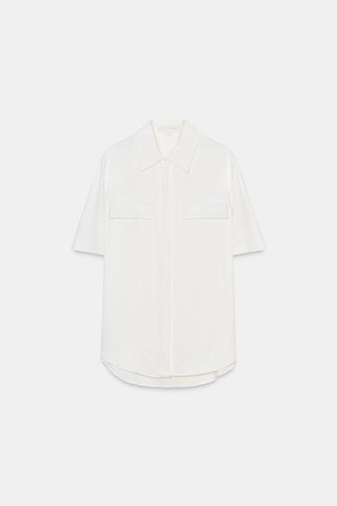 ZW COLLECTION SATIN SHIRT WITH POCKETS - Oyster-white by Zara