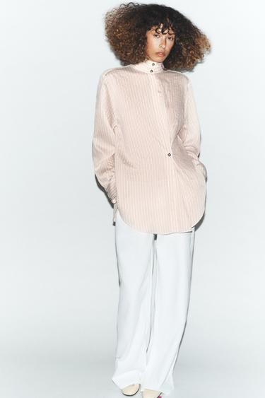 CAMICIA OVERSIZE A RIGHE - cammello di Zara - Immagine 0