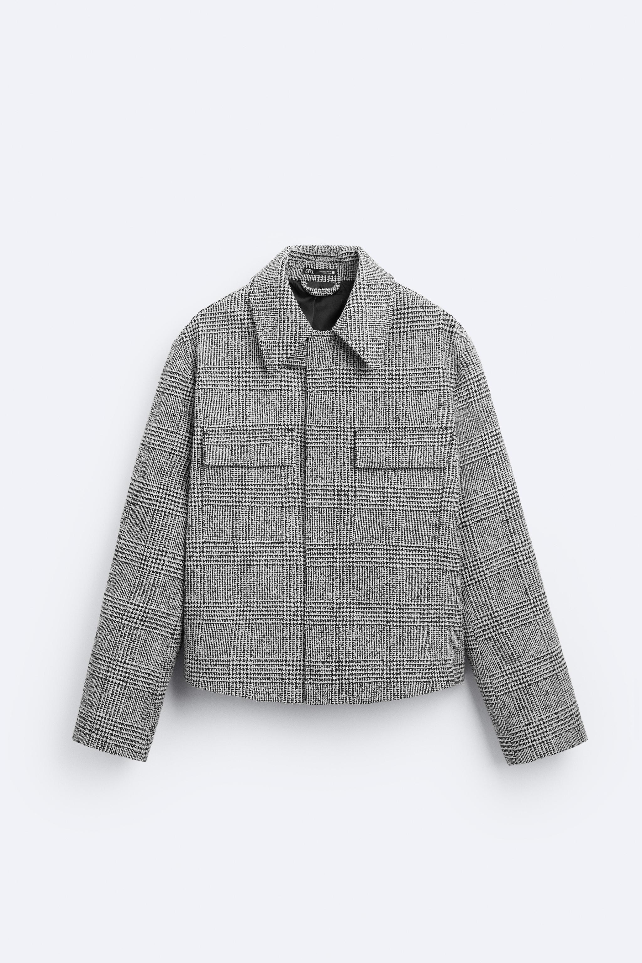 テクスチャー チェック シャツジャケット - ホワイト/ブラック - Zara