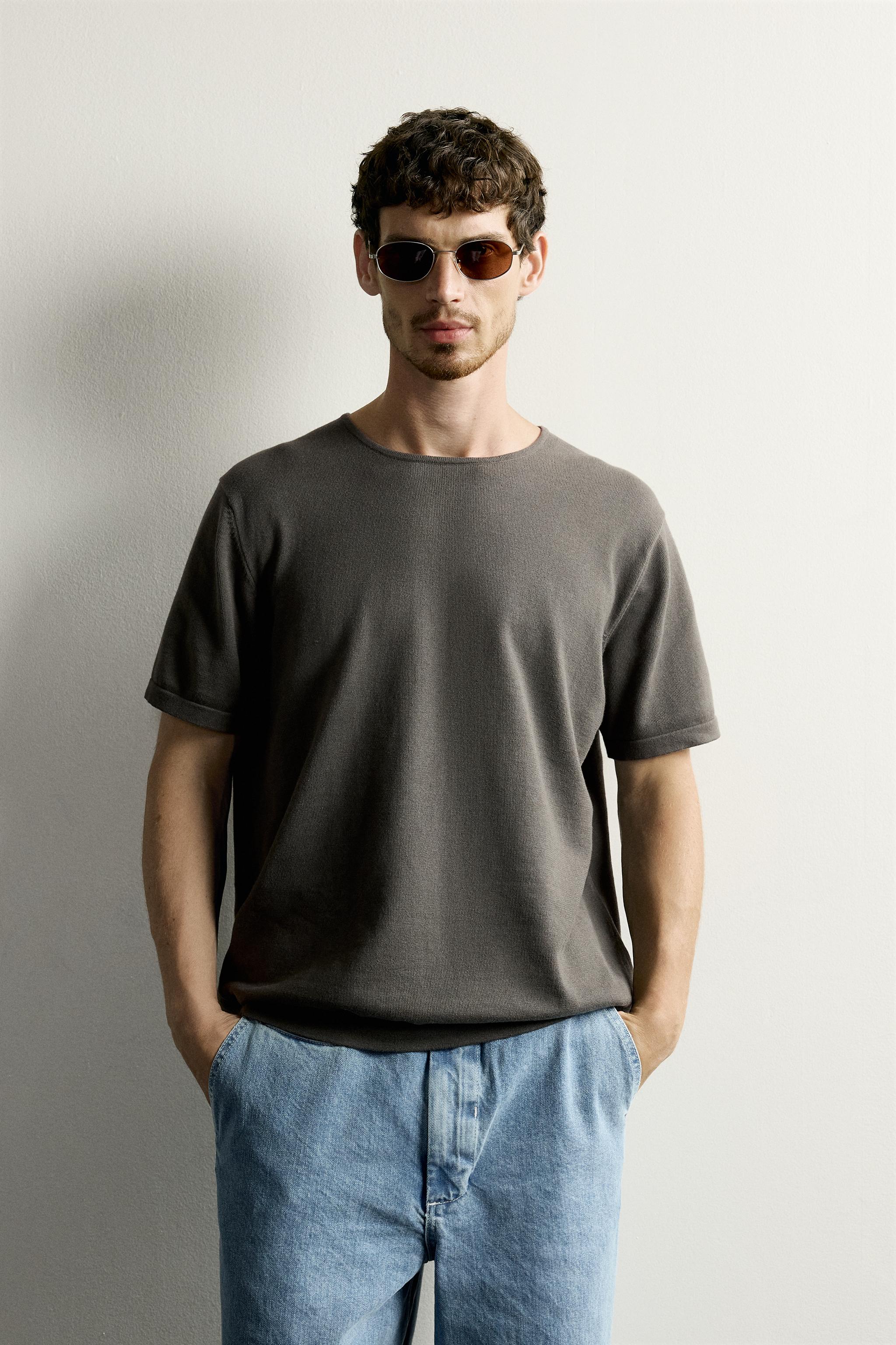 REGULAR FIT KNIT T-SHIRT — Gray green