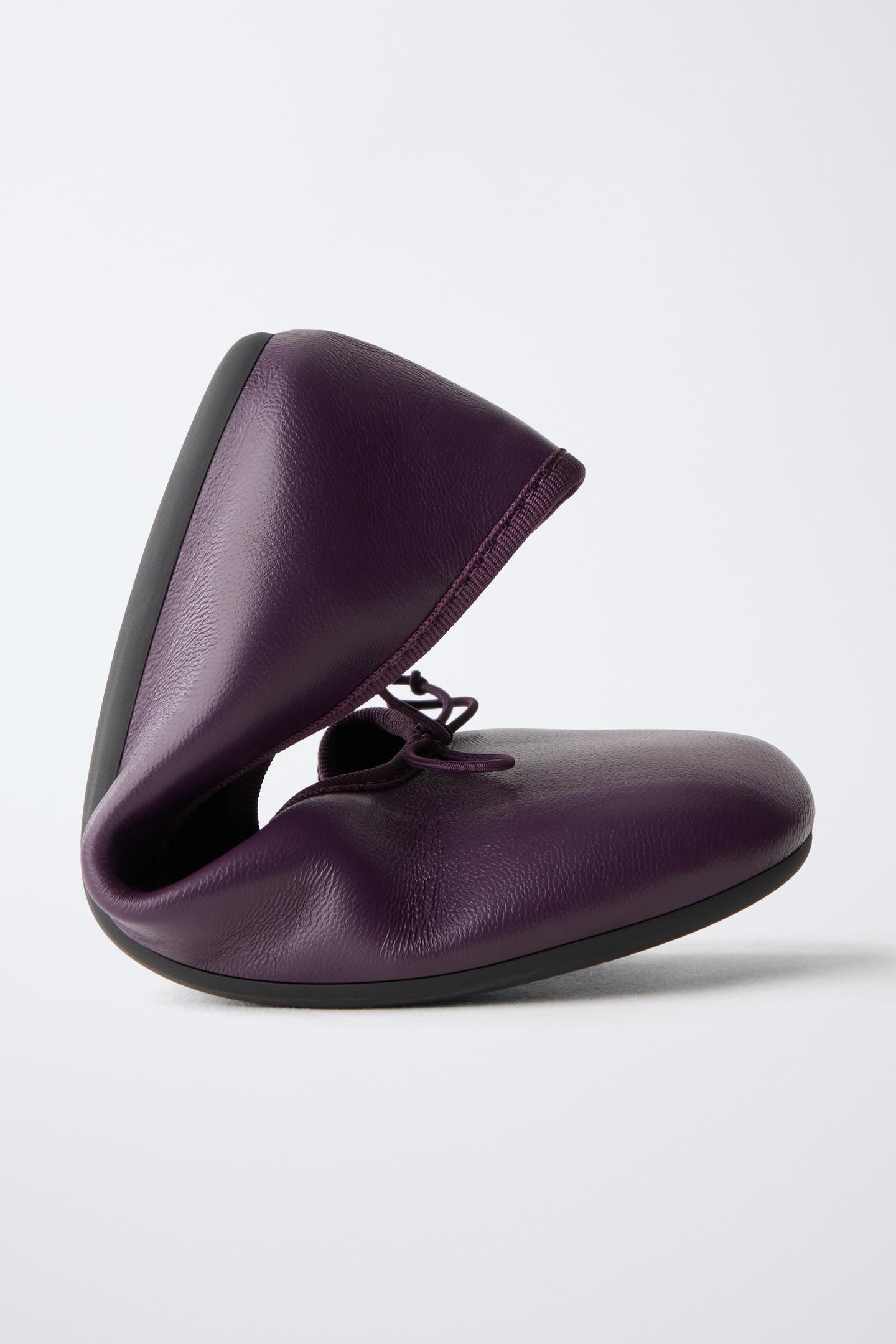 Детские балетки Zara Leather Bow Ballet Flats, цвет: Тёмно-бордовый — фото 3