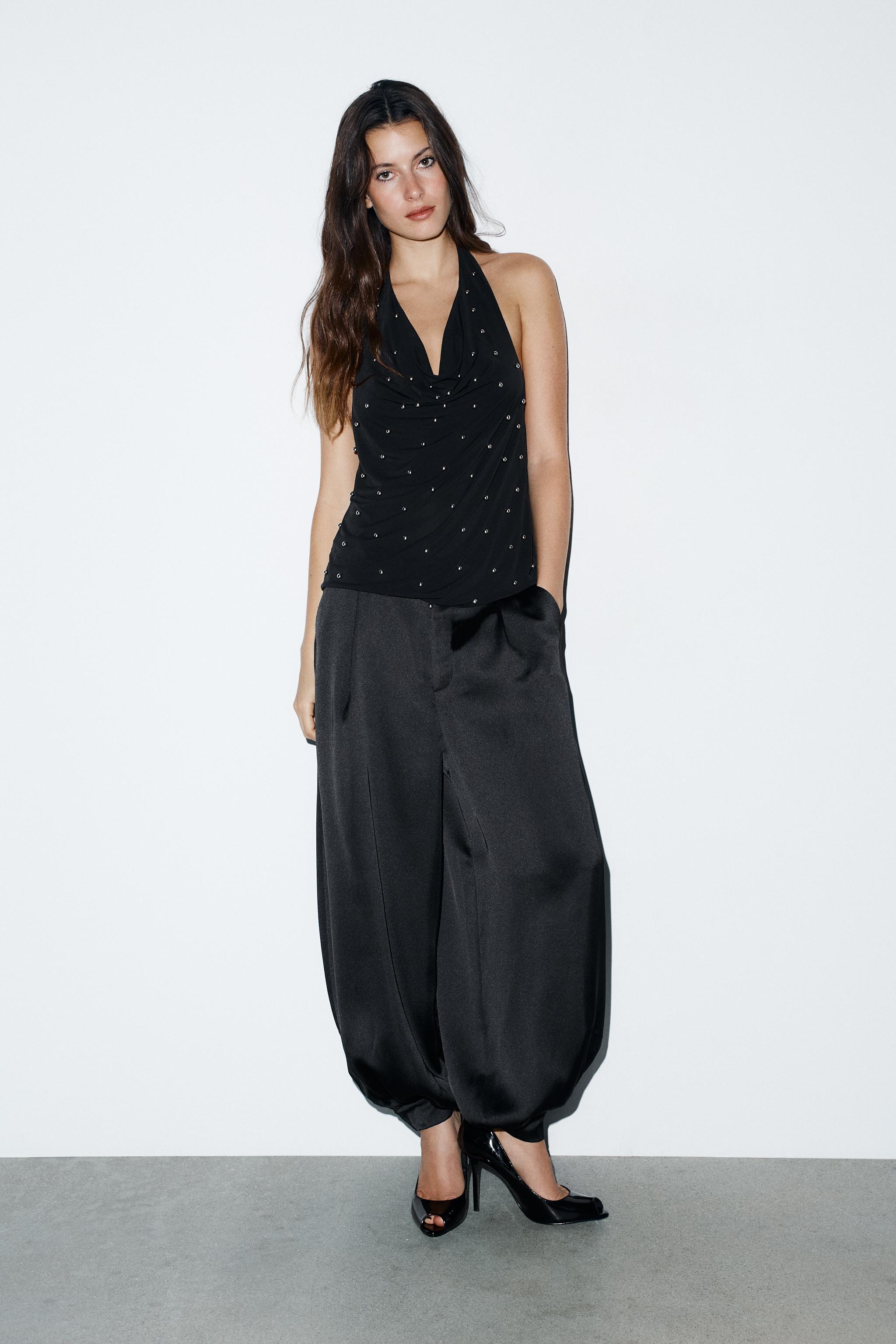 ラインストーン アシンメトリー ホルターネックトップス