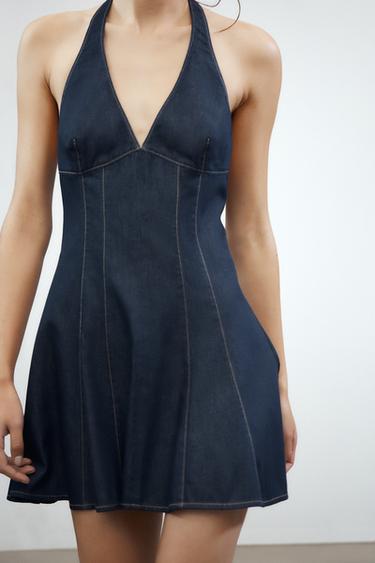 DENIM HALTER DRESS - Dark indigo by Zara